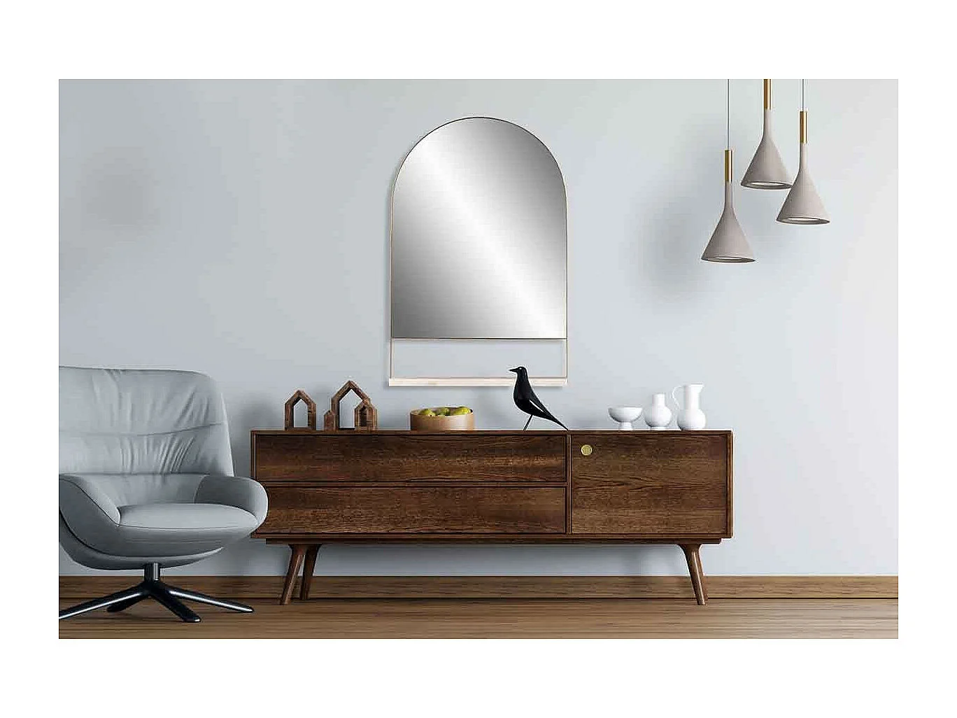 Miroir Mural & Étagère Design "Doha" 69cm Blanc