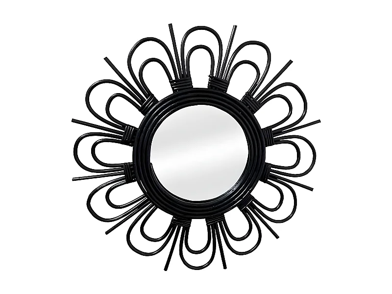 Miroir Mural Design en Rotin "Aina" 43cm Noir