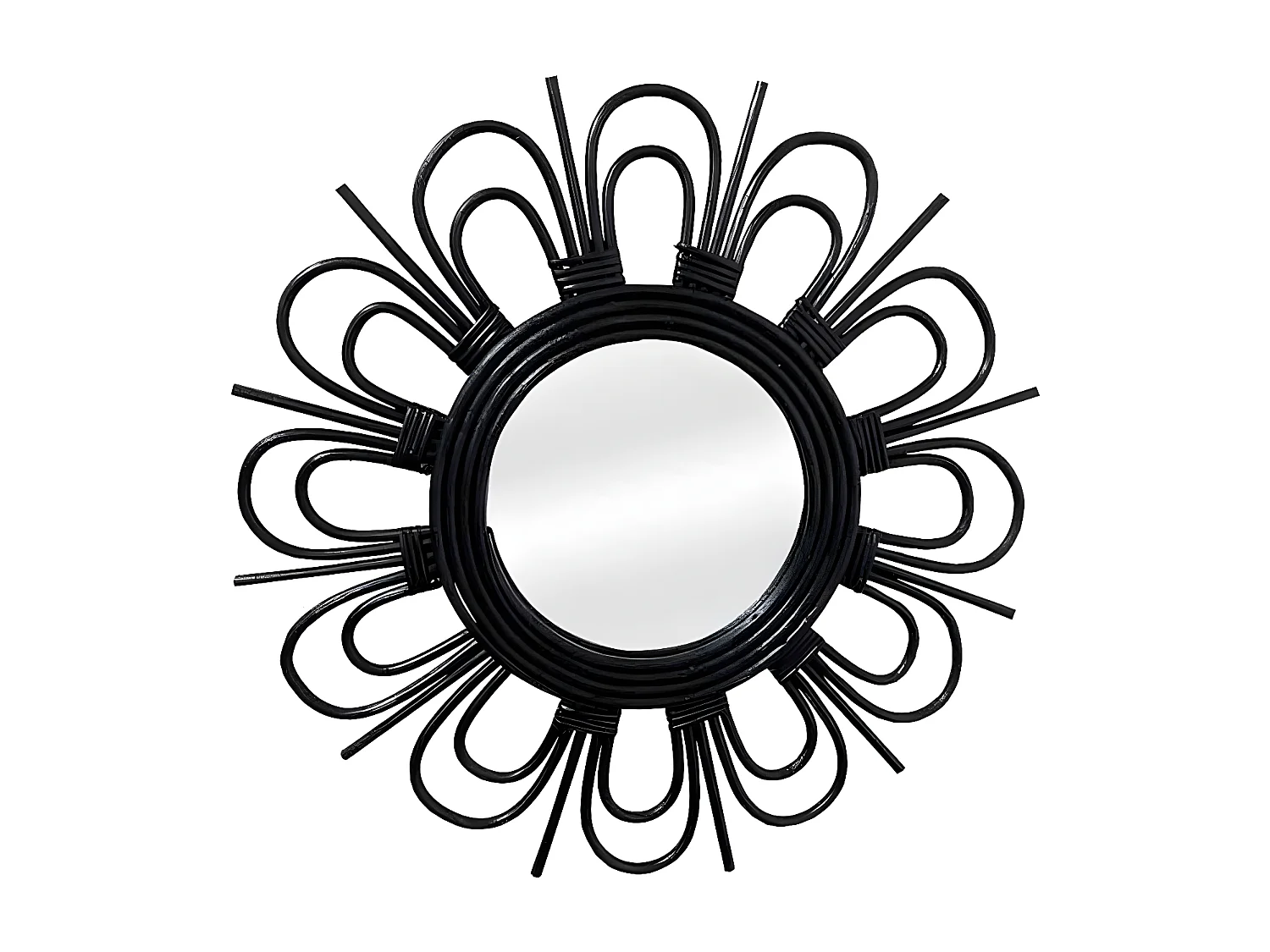 Miroir Mural Design en Rotin "Aina" 43cm Noir