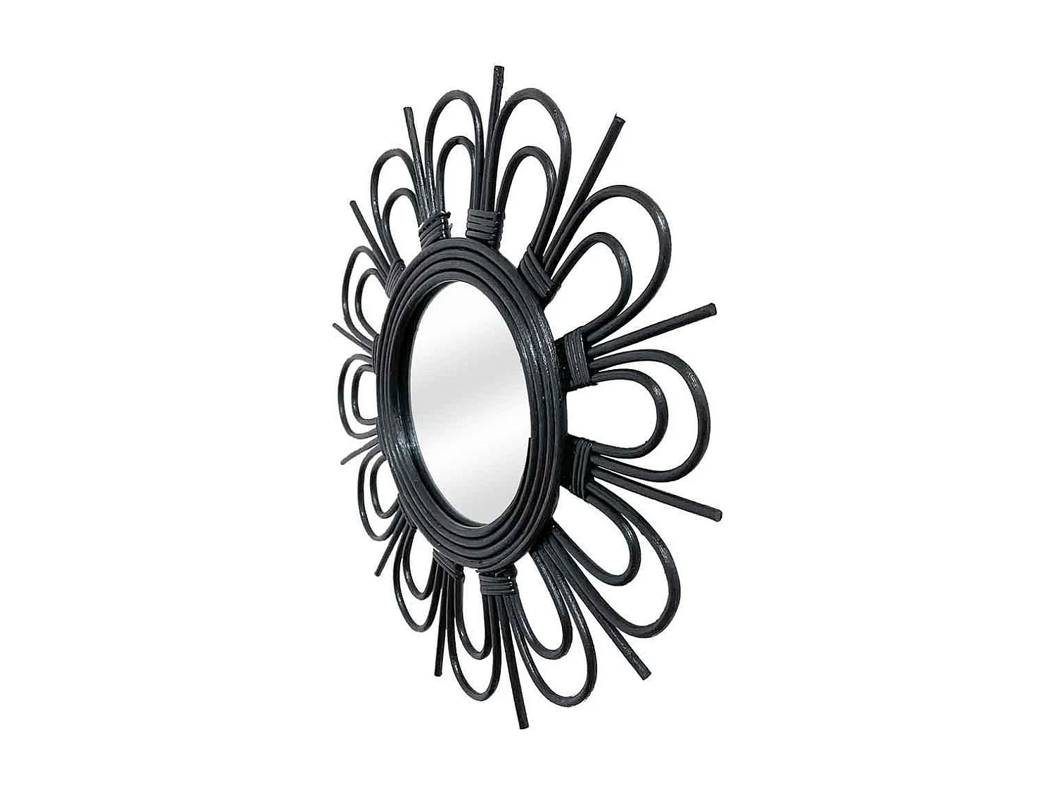 Miroir Mural Design en Rotin "Aina" 43cm Noir