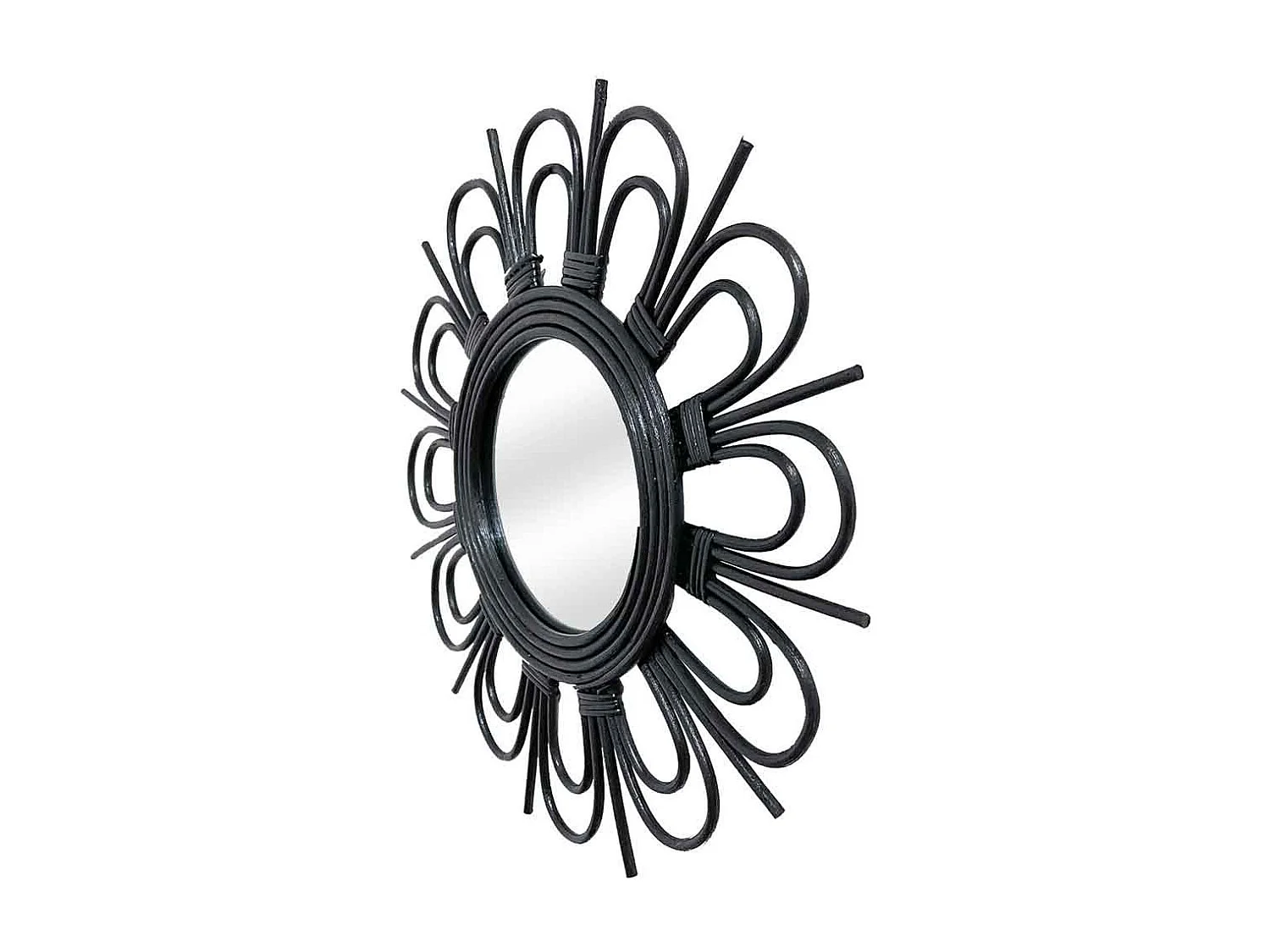 Miroir Mural Design en Rotin "Aina" 43cm Noir