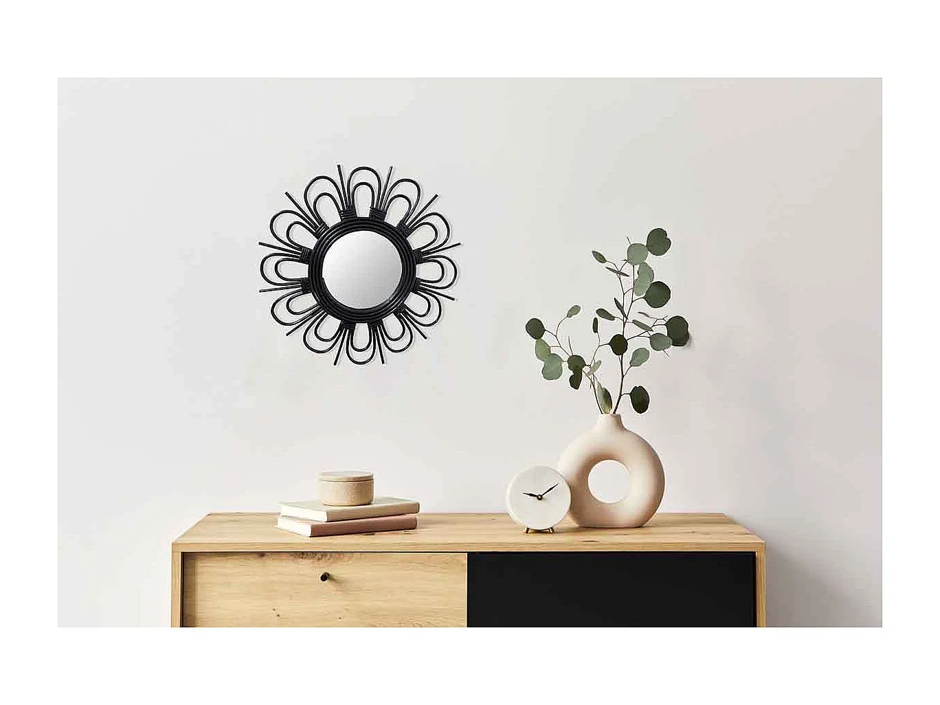 Miroir Mural Design en Rotin "Aina" 43cm Noir