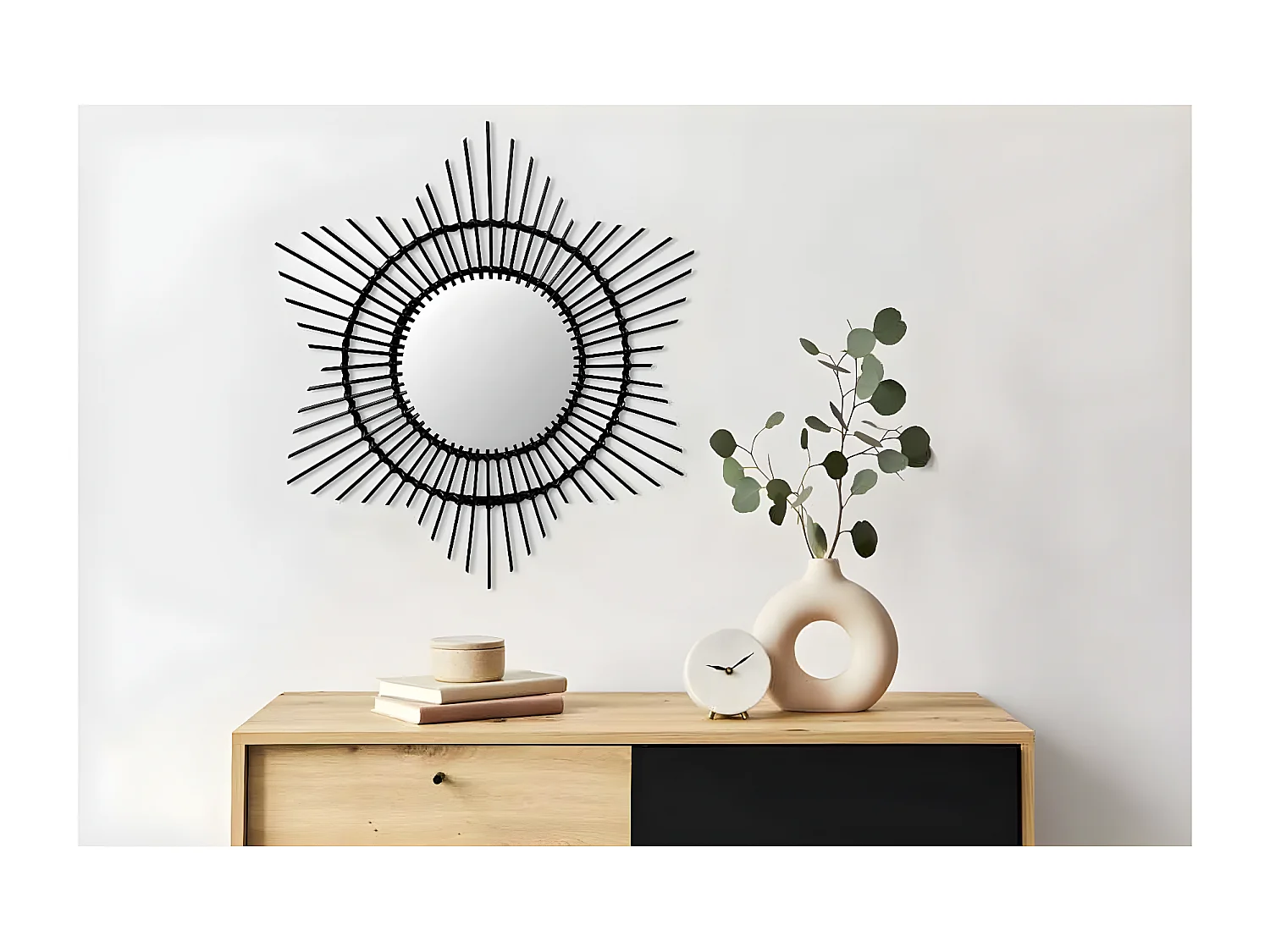 Miroir Mural Design en Rotin "Aina" 70cm Noir
