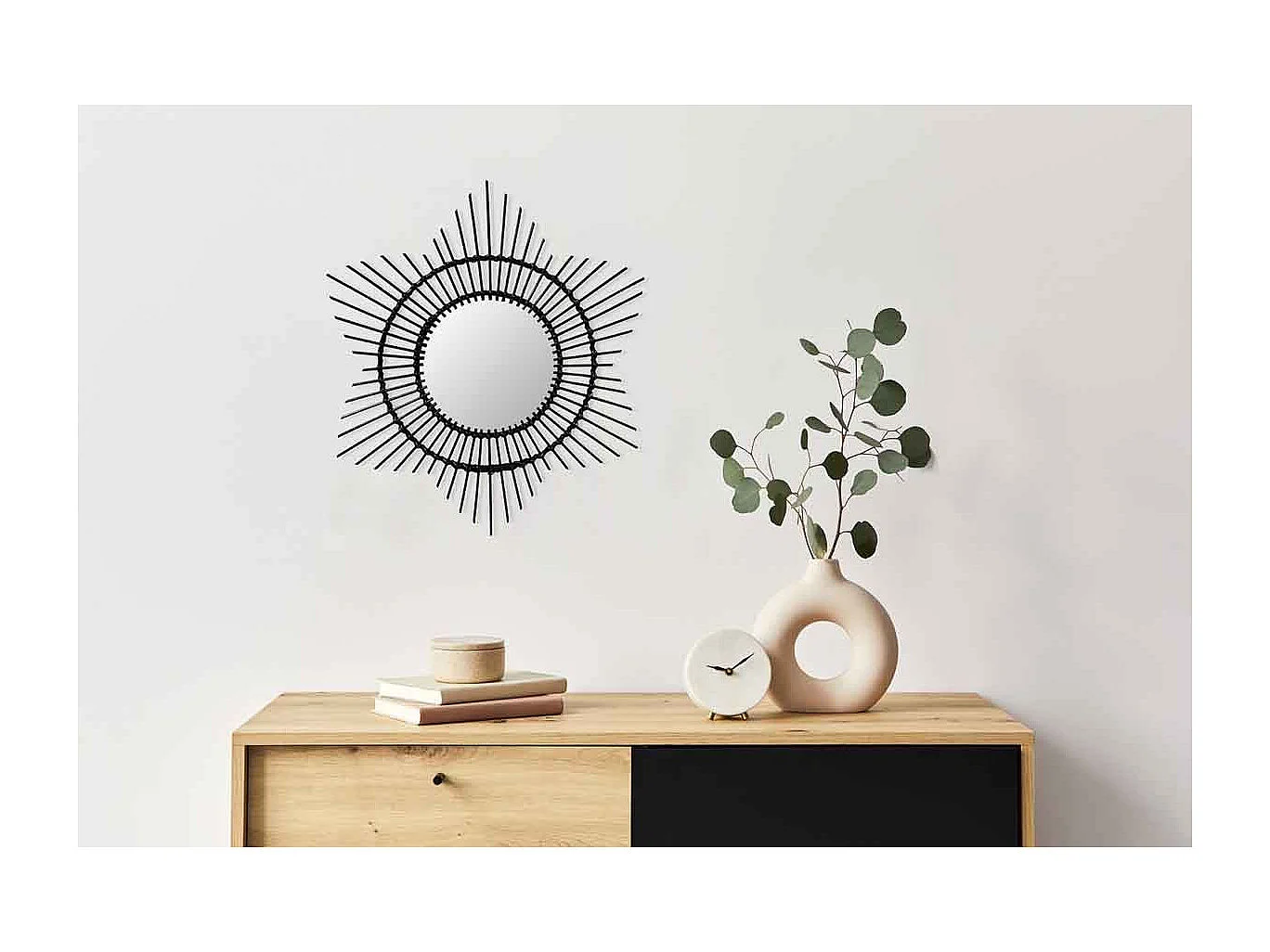 Miroir Mural Design en Rotin "Aina" 52cm Noir
