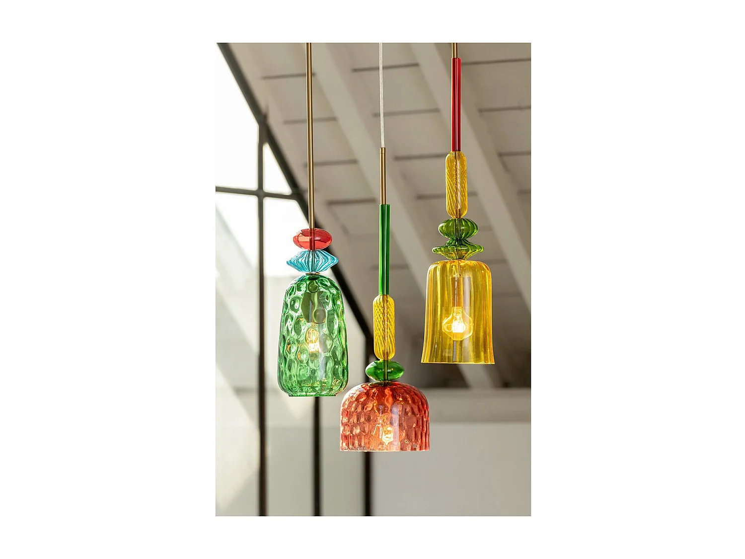 Lampe Suspension en Verre "Laurence" 160cm Vert