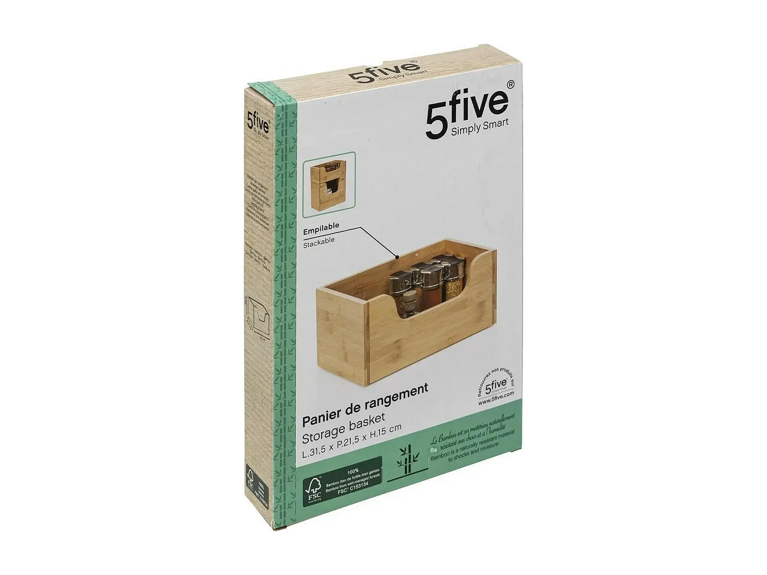 Panier de Rangement Empilable "Bambou" 31cm Beige