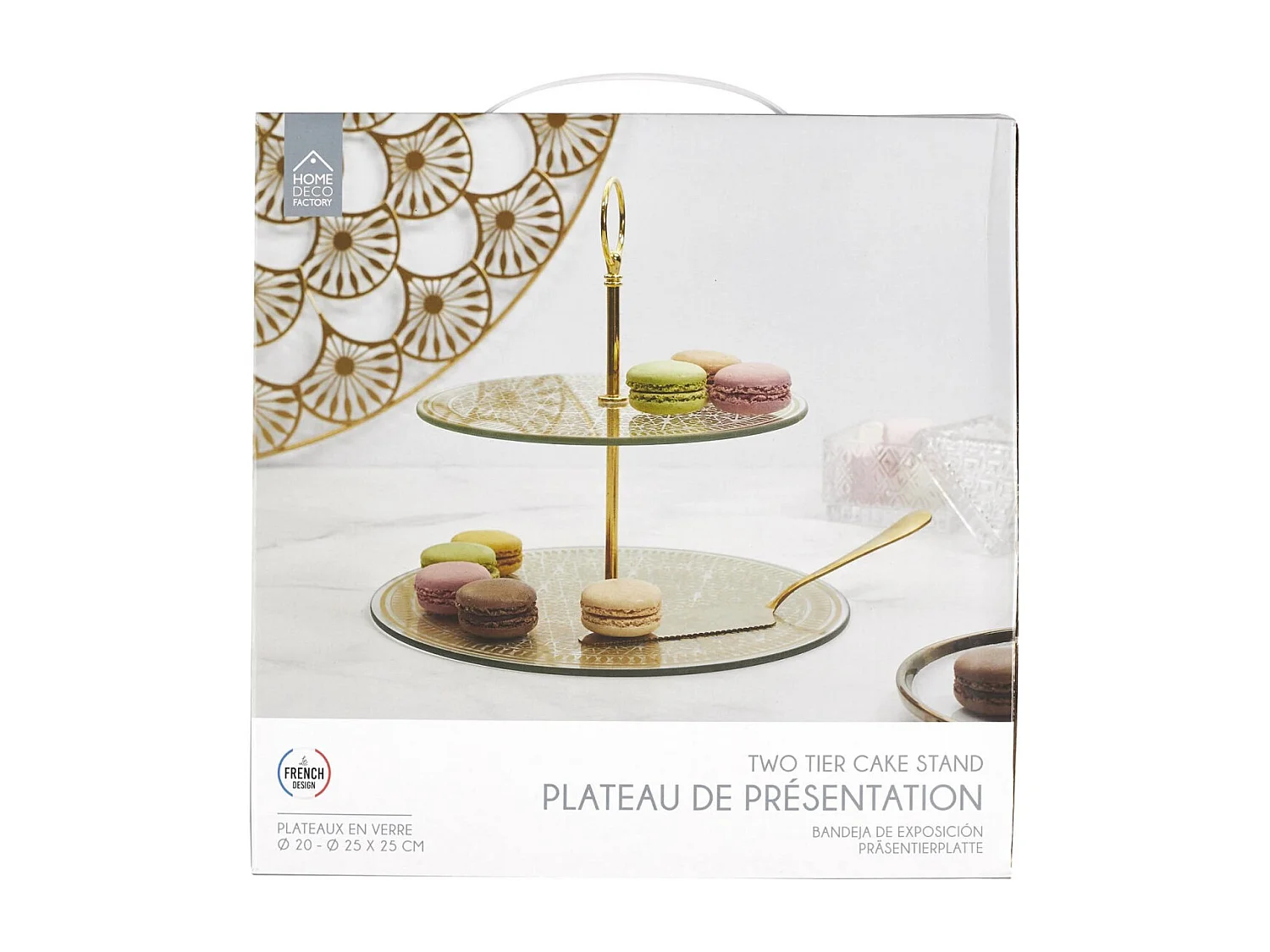 Plateau En Verre 2 Etages D25cm Or, Gris