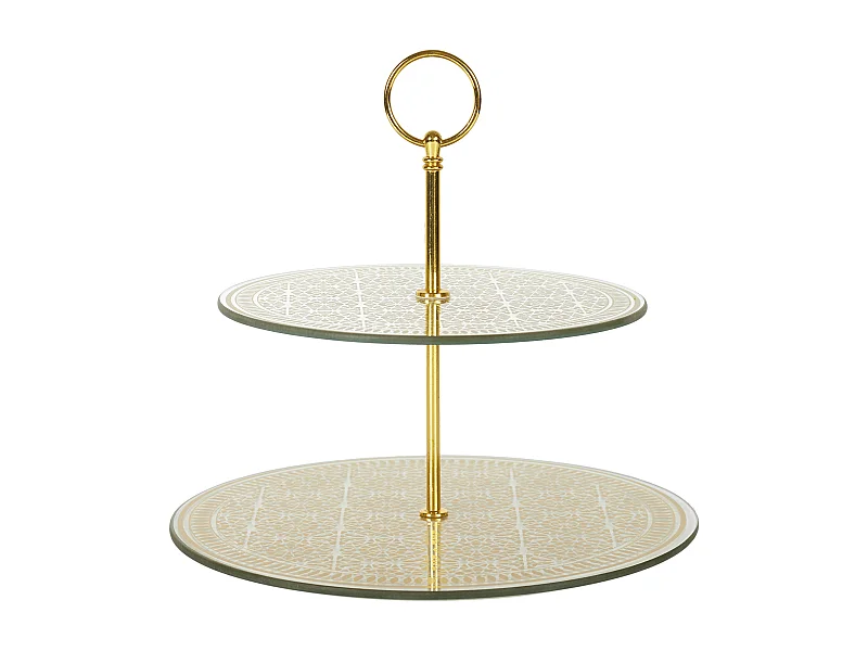 Plateau En Verre 2 Etages D25cm Or, Gris