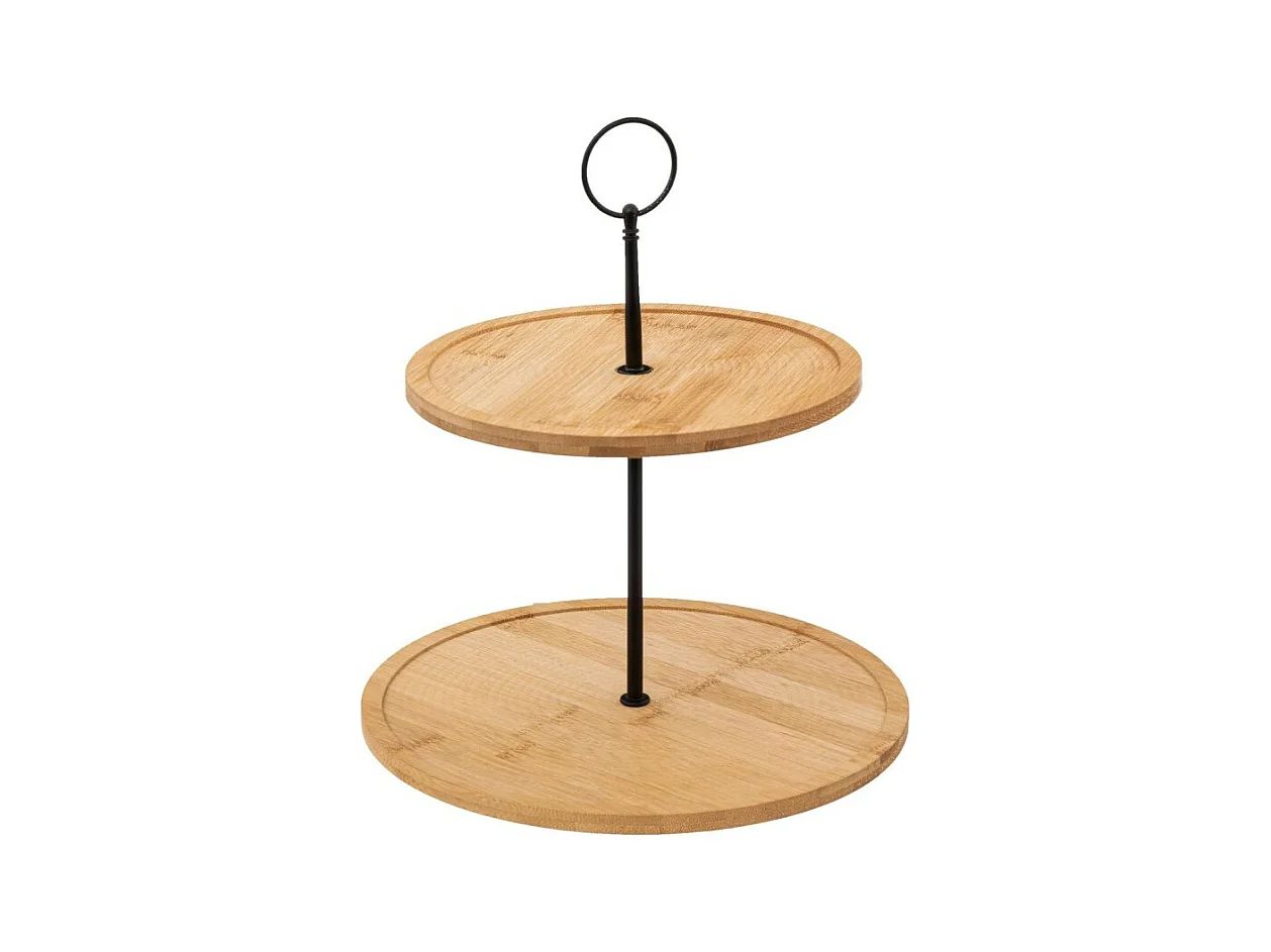Serviteur Rond Bambou "2 Étages" 28cm Beige