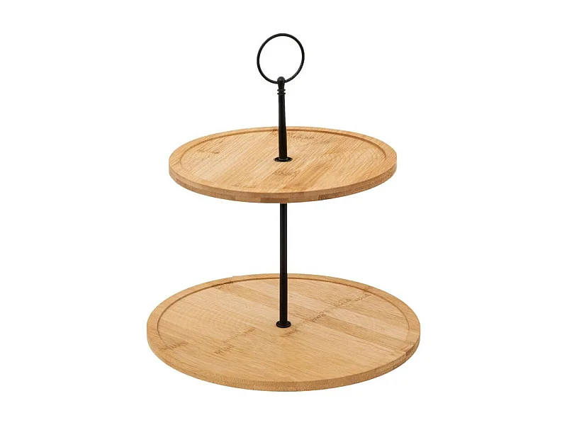 Serviteur Rond Bambou "2 Étages" 28cm Beige