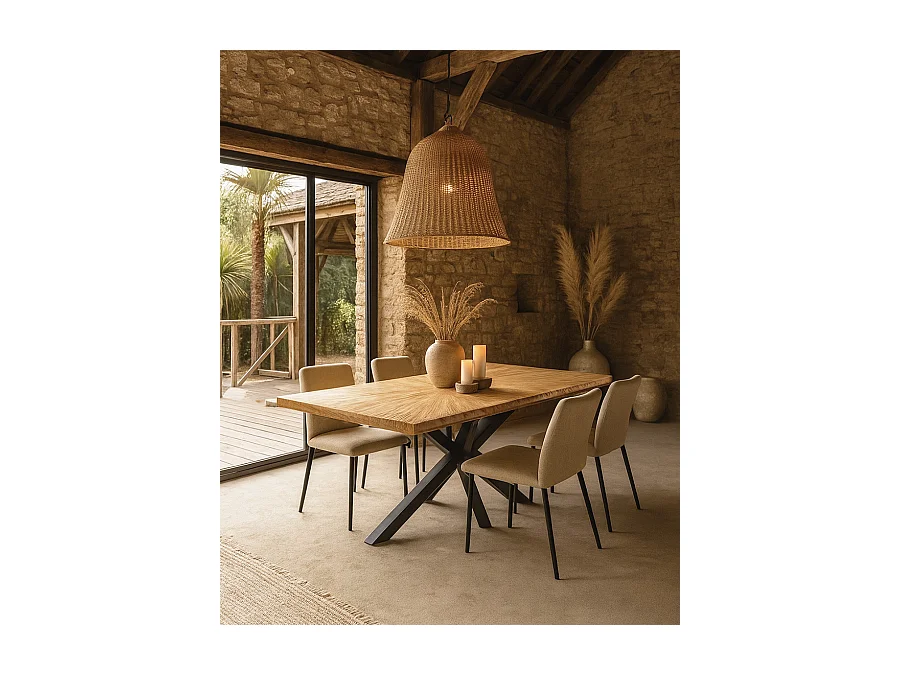 Sun - Table repas en teck massif motif soleil L200 cm 10 pers.