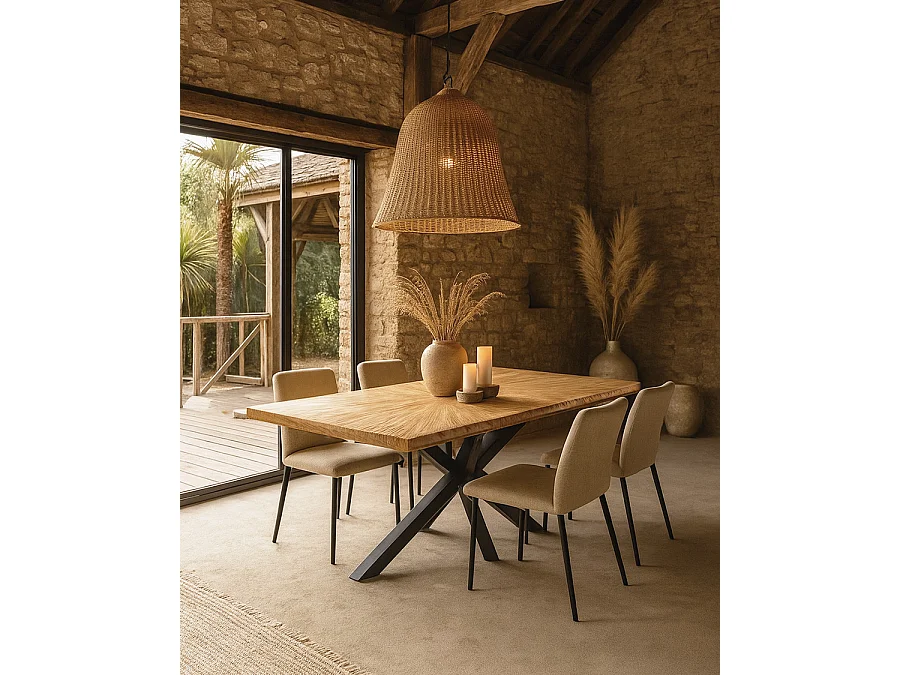 Sun - Table repas en teck massif motif soleil L200 cm 10 pers.