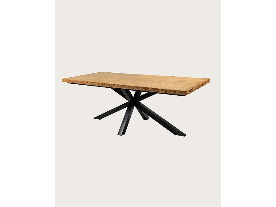 Sun - Table repas en teck massif motif soleil L200 cm 10 pers.