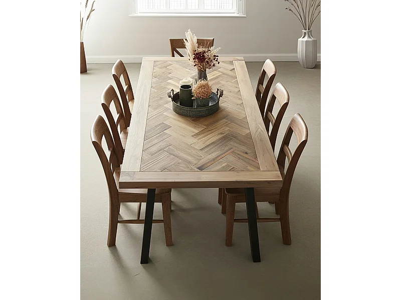 Kendari - Table repas en teck massif motif chevron L170 cm 8 pers.