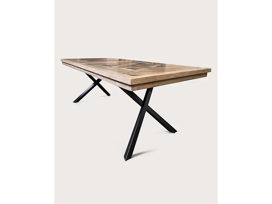 Bucarest - Table repas en manguier massif marqueté L200 cm 10 pers.