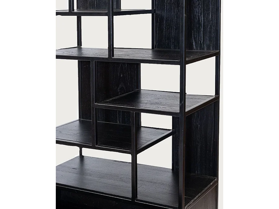 Como - Grande étagère industrielle en teck massif et métal noir