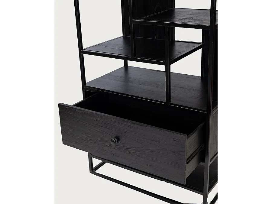 Como - Grande étagère industrielle en teck massif et métal noir