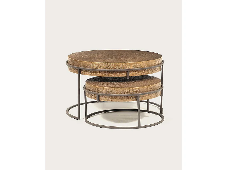 Marrakech - Table basse ronde gigogne en métal doré