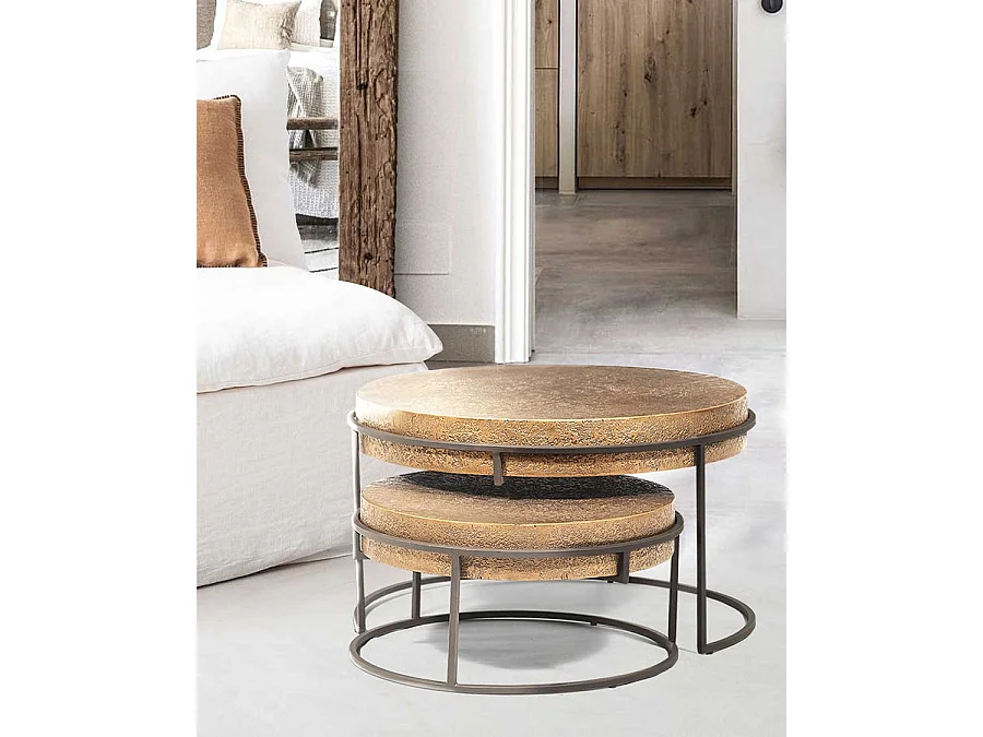 Marrakech - Table basse ronde gigogne en métal doré