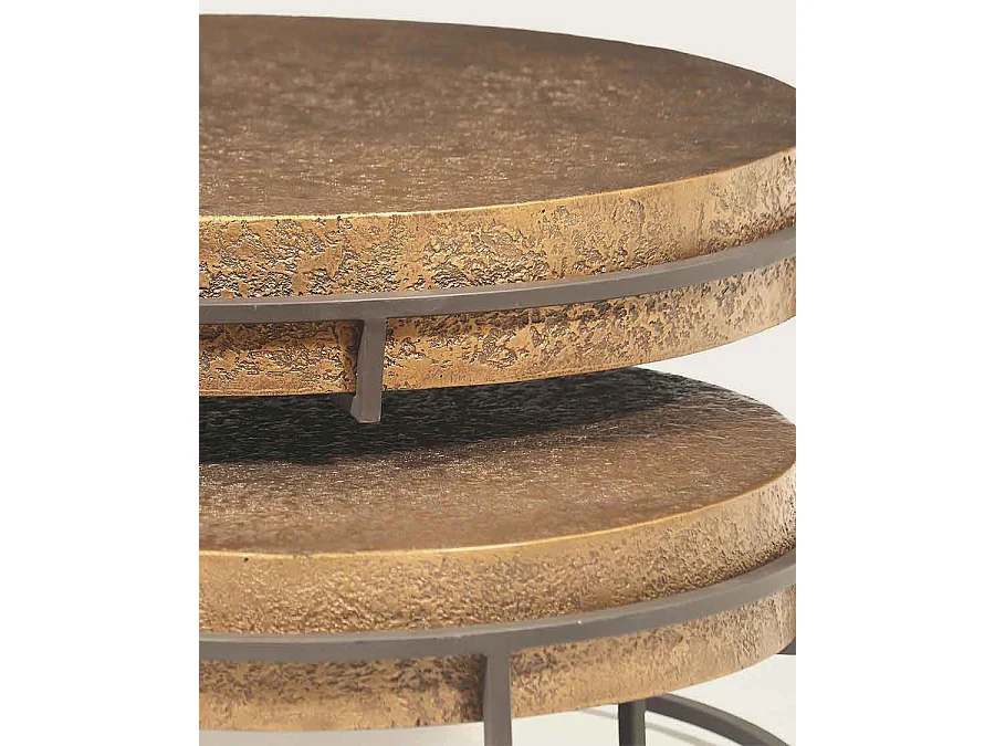 Marrakech - Table basse ronde gigogne en métal doré