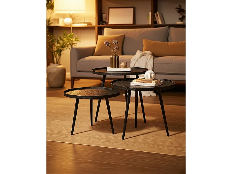 Soccoro - Table basse ronde gigogne en métal noir