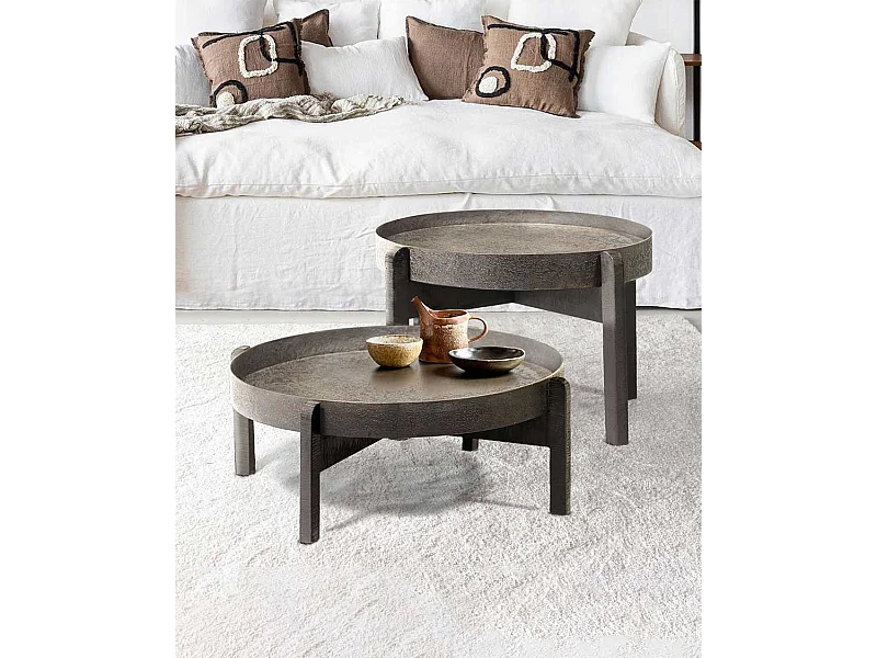 Gaby - Table basse ronde gigogne en métal noir