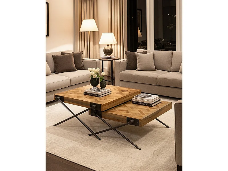 Loft - Table basse carrée gigogne en teck motif chevron