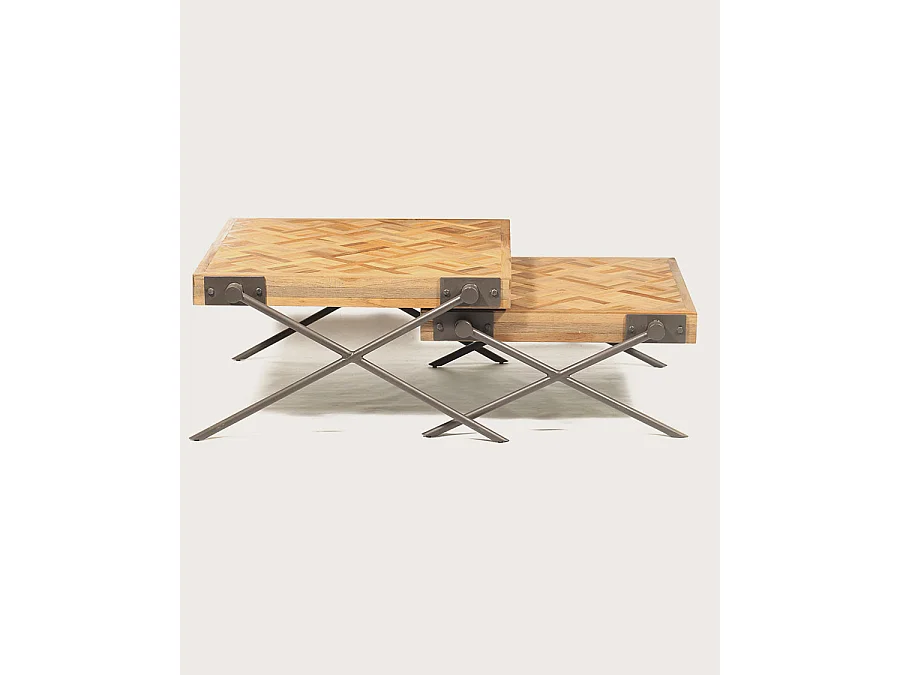Loft - Table basse carrée gigogne en teck motif chevron