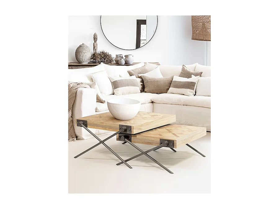 Loft - Table basse carrée gigogne en teck motif chevron