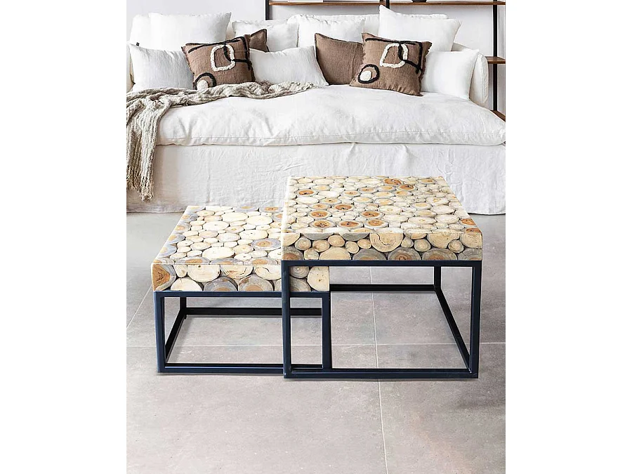 Aïda - Table basse carrée gigogne en teck