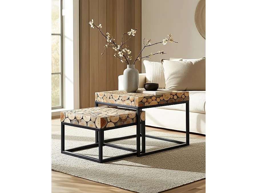 Aïda - Table basse carrée gigogne en teck