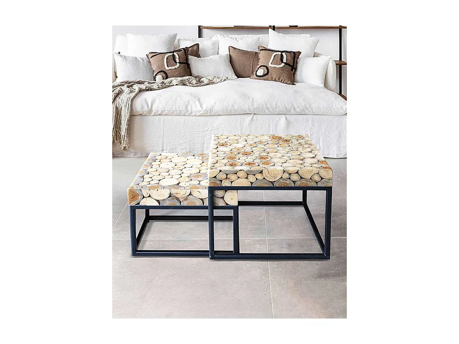 Aïda - Table basse carrée gigogne en teck