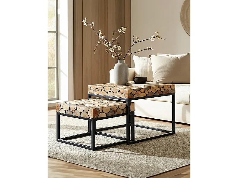 Aïda - Table basse carrée gigogne en teck