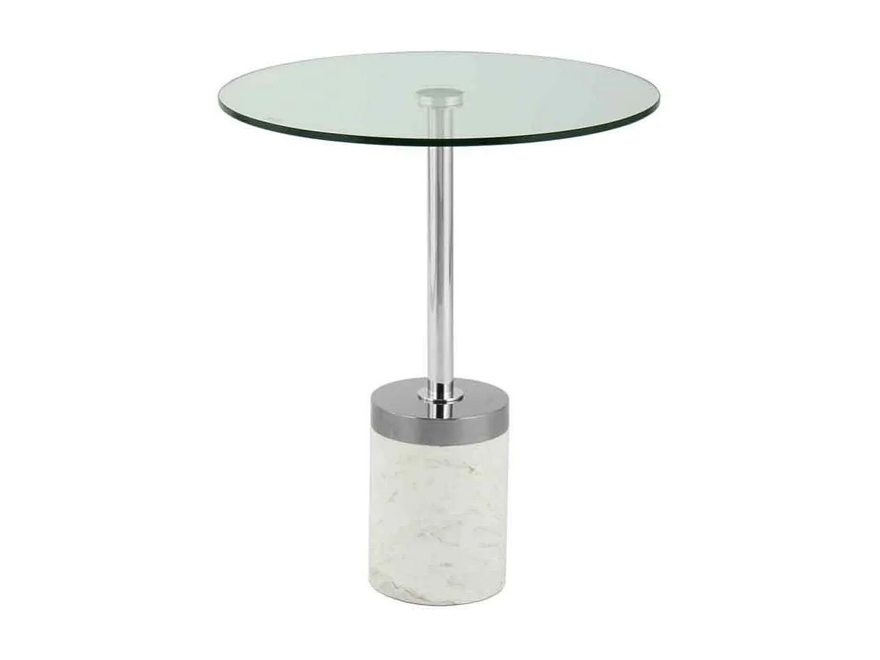Table d'Appoint en Marbre "Lana" 53cm Argent & Blanc