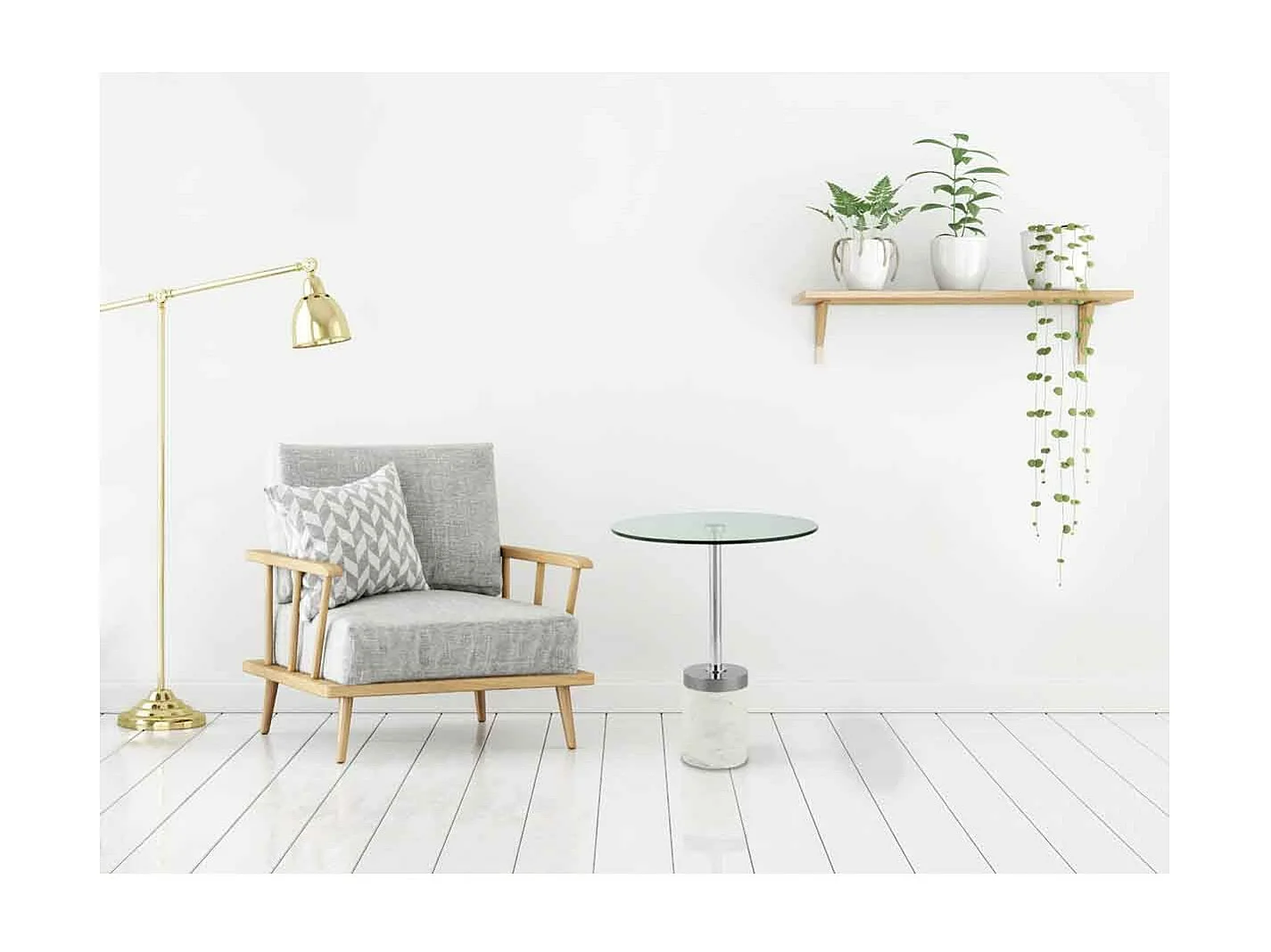 Table d'Appoint en Marbre "Lana" 53cm Argent & Blanc