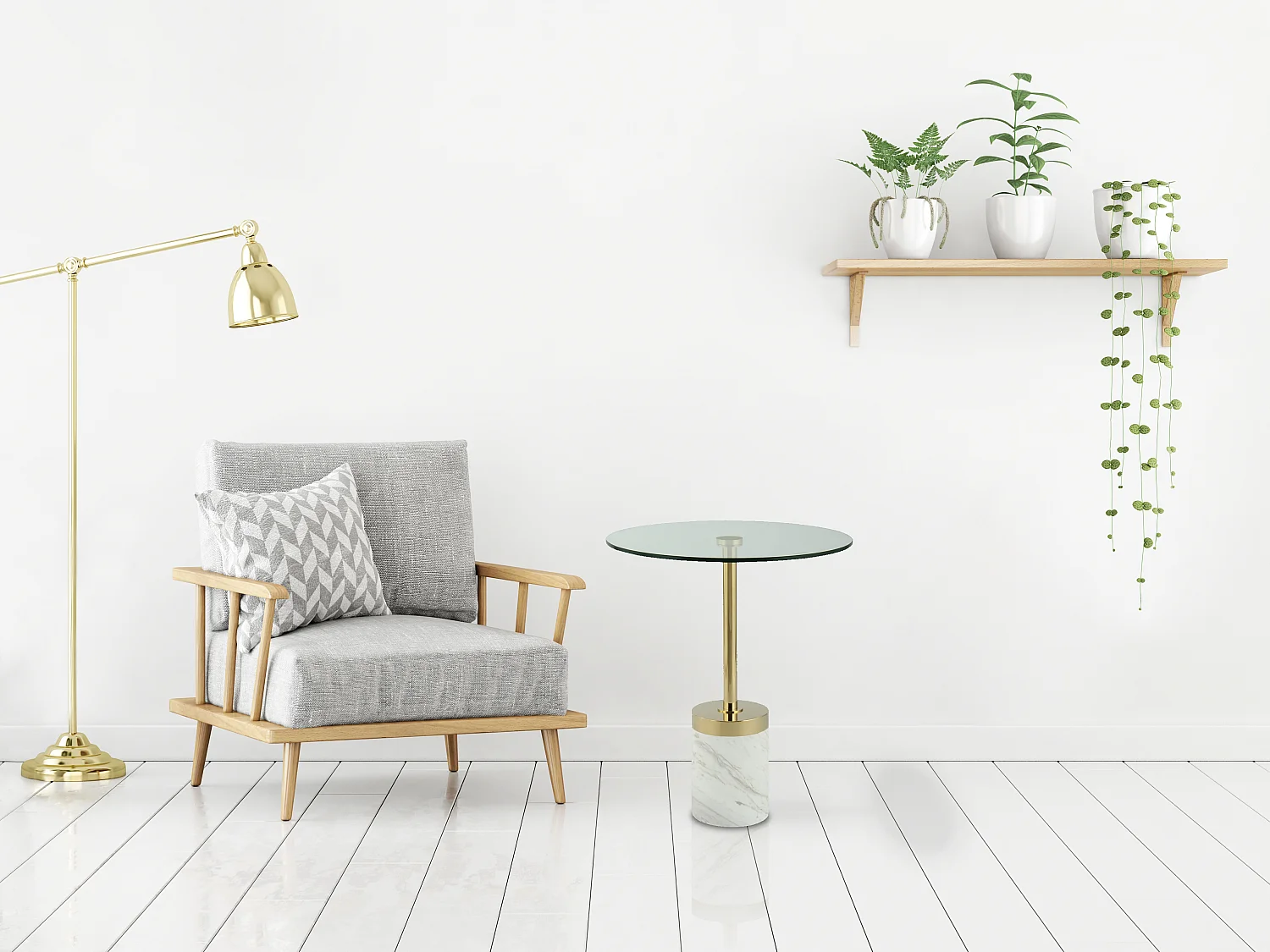 Table d'Appoint en Marbre "Lana" 53cm Or & Blanc