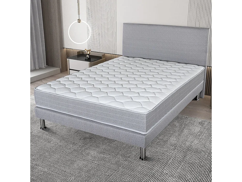 Matelas Madere + sommier + tête de lit 160x200 SR9 - Gris clair - Soutien ferme