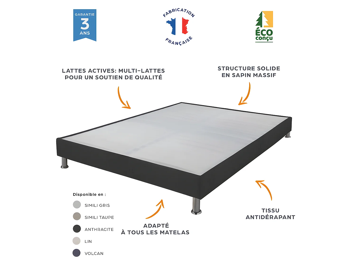 Matelas Gallus+sommier 160x200 Ressorts ensachés - Hauteur 27 cm - Soutien très ferme