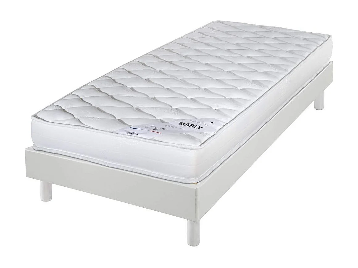 Matelas et sommier 90x190 Mousse - Marly - Soutien ferme - Sommier démonté - Blanc