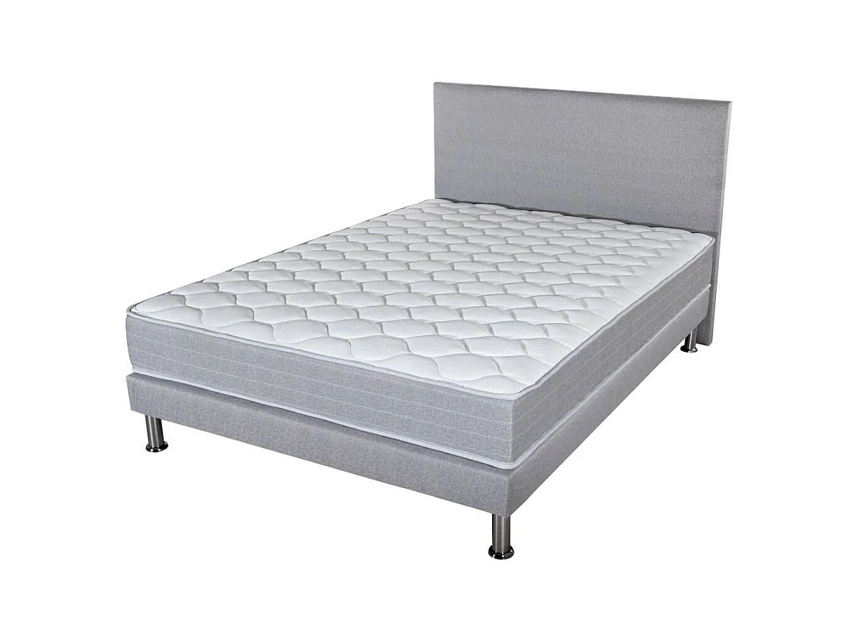 Matelas Madere + sommier + tête de lit 140x190 SR9 - Gris clair - Soutien ferme
