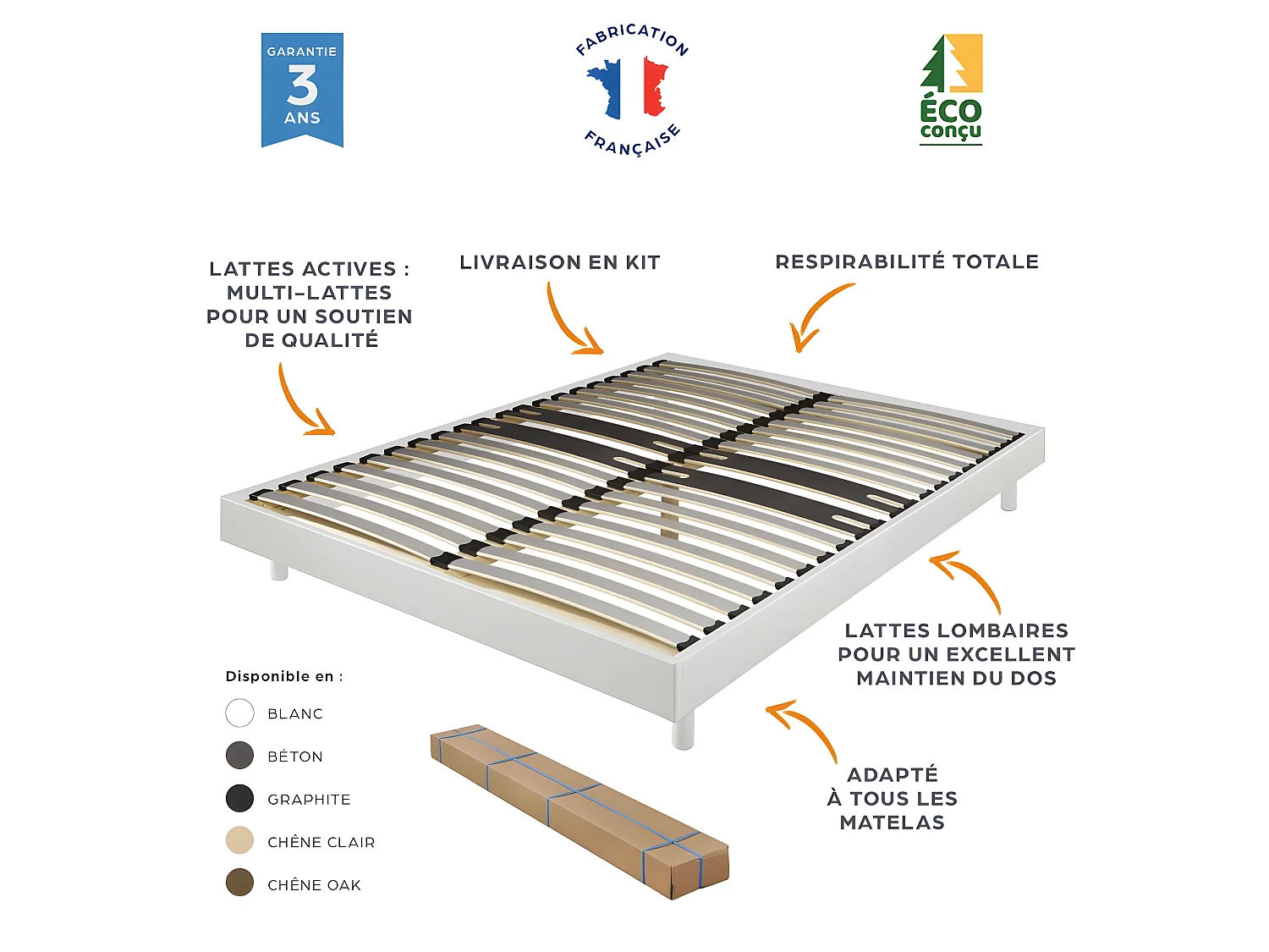 Sommier démonté Decokit chêne oak + Matelas Madere - Soutien ferme