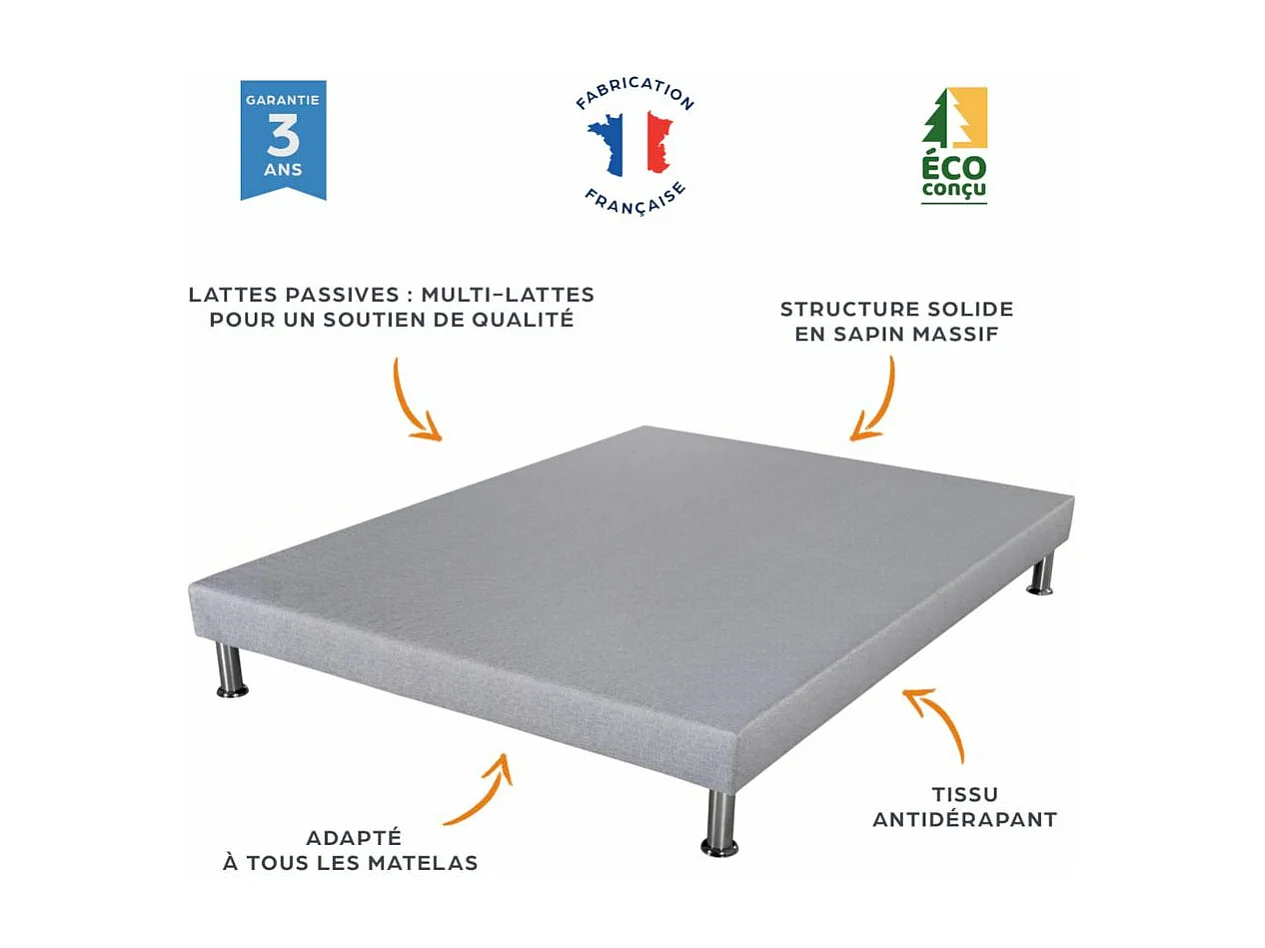 Sommier déco SR9 - Gris clair 90x190 - Lattes bois - H.13 cm - Made in France