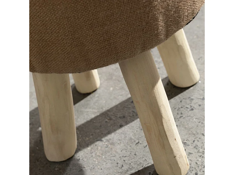 Taburete de madera tapizado con tejido de yute 35x35x47cm