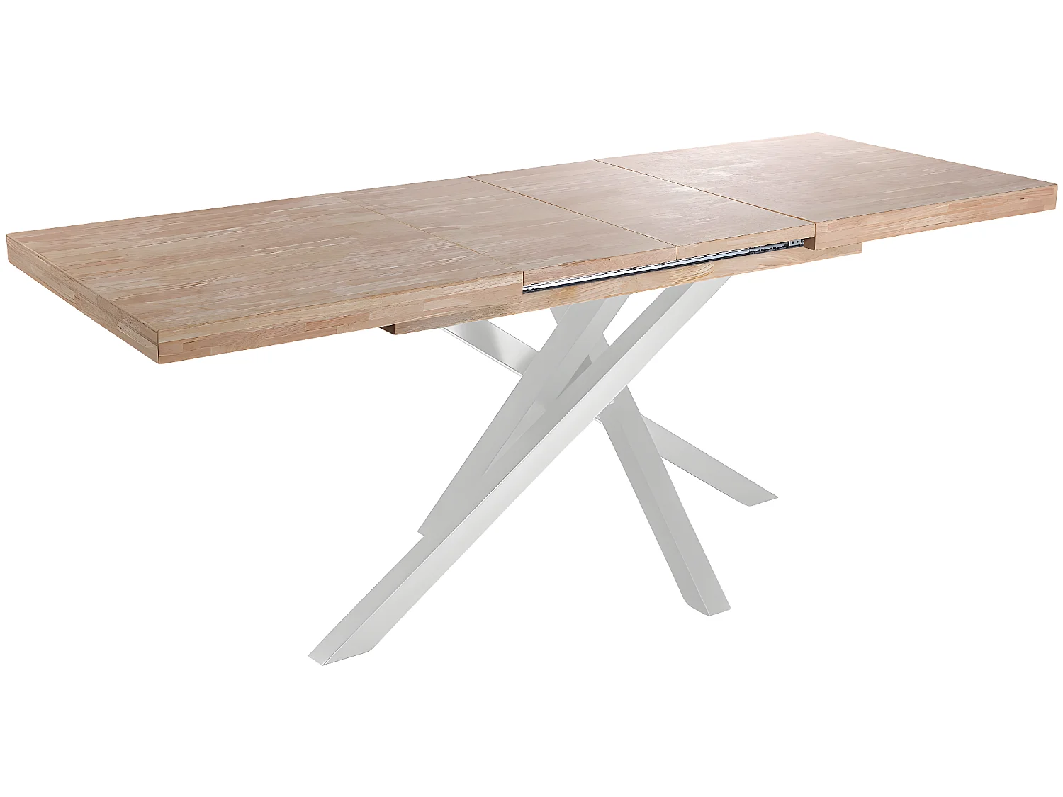 Table à manger rectangulaire extensible en bois coloris chêne / pieds blanc