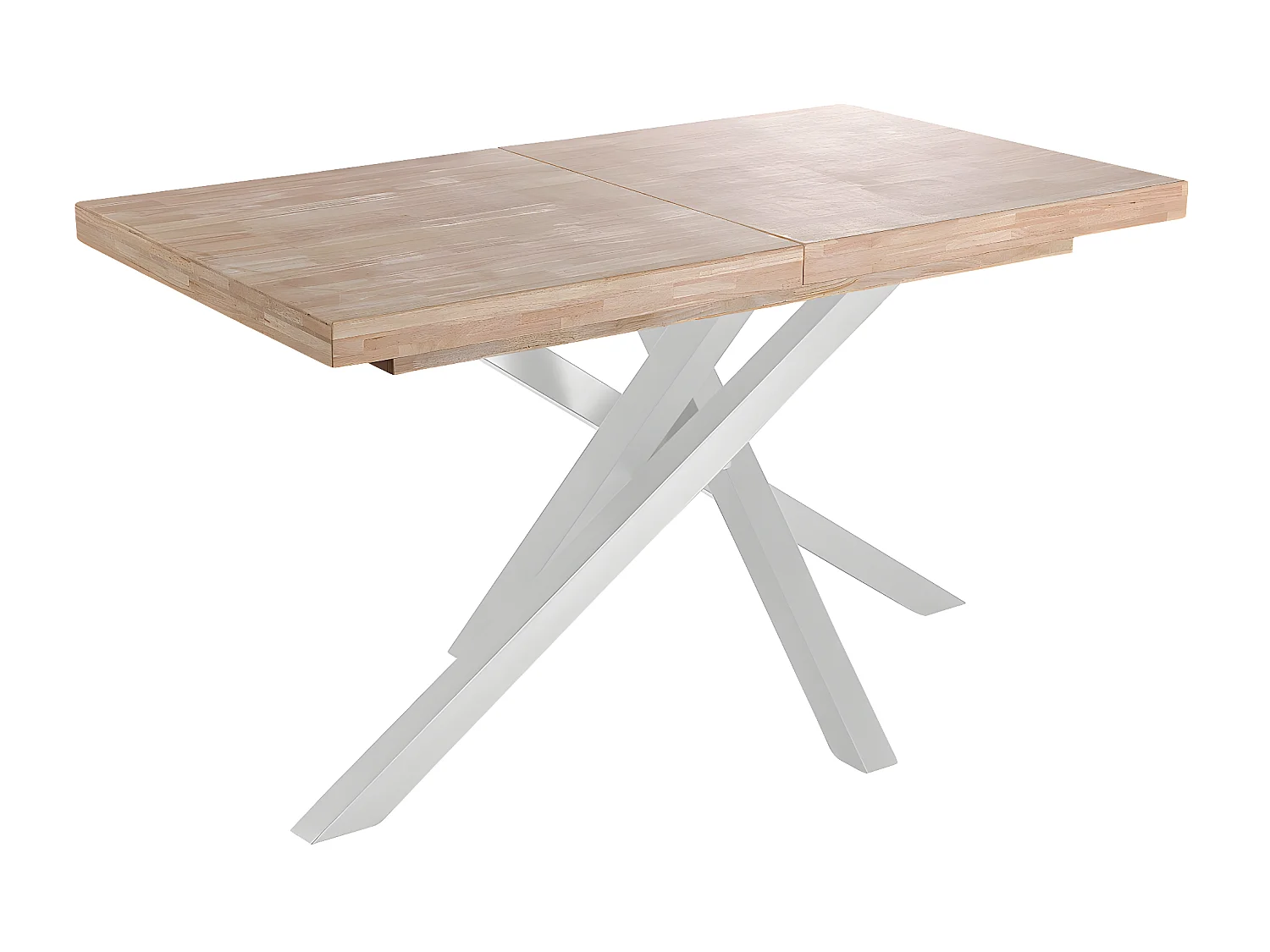 Table à manger rectangulaire extensible en bois coloris chêne / pieds blanc