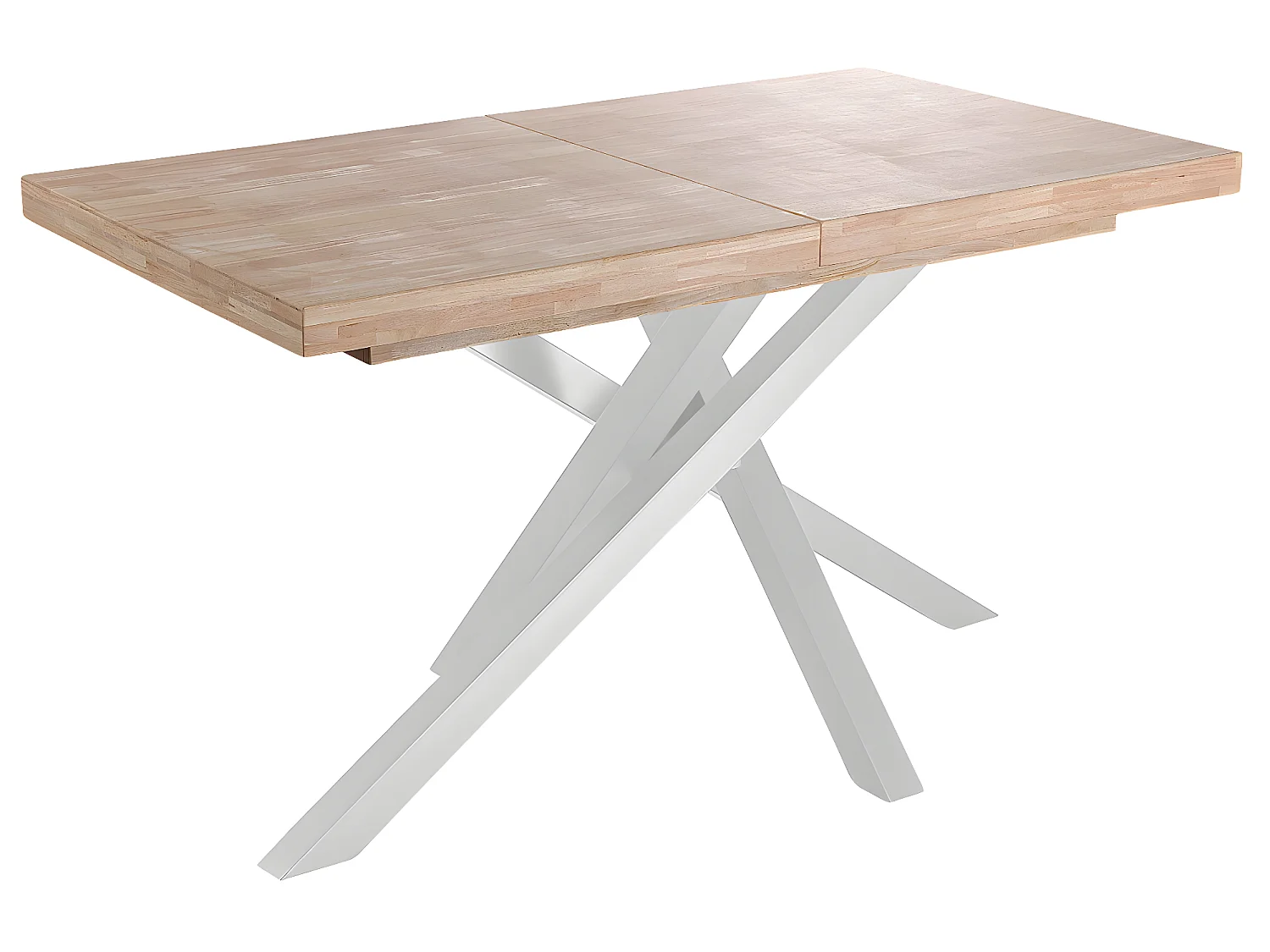 Table à manger rectangulaire extensible en bois coloris chêne / pieds blanc