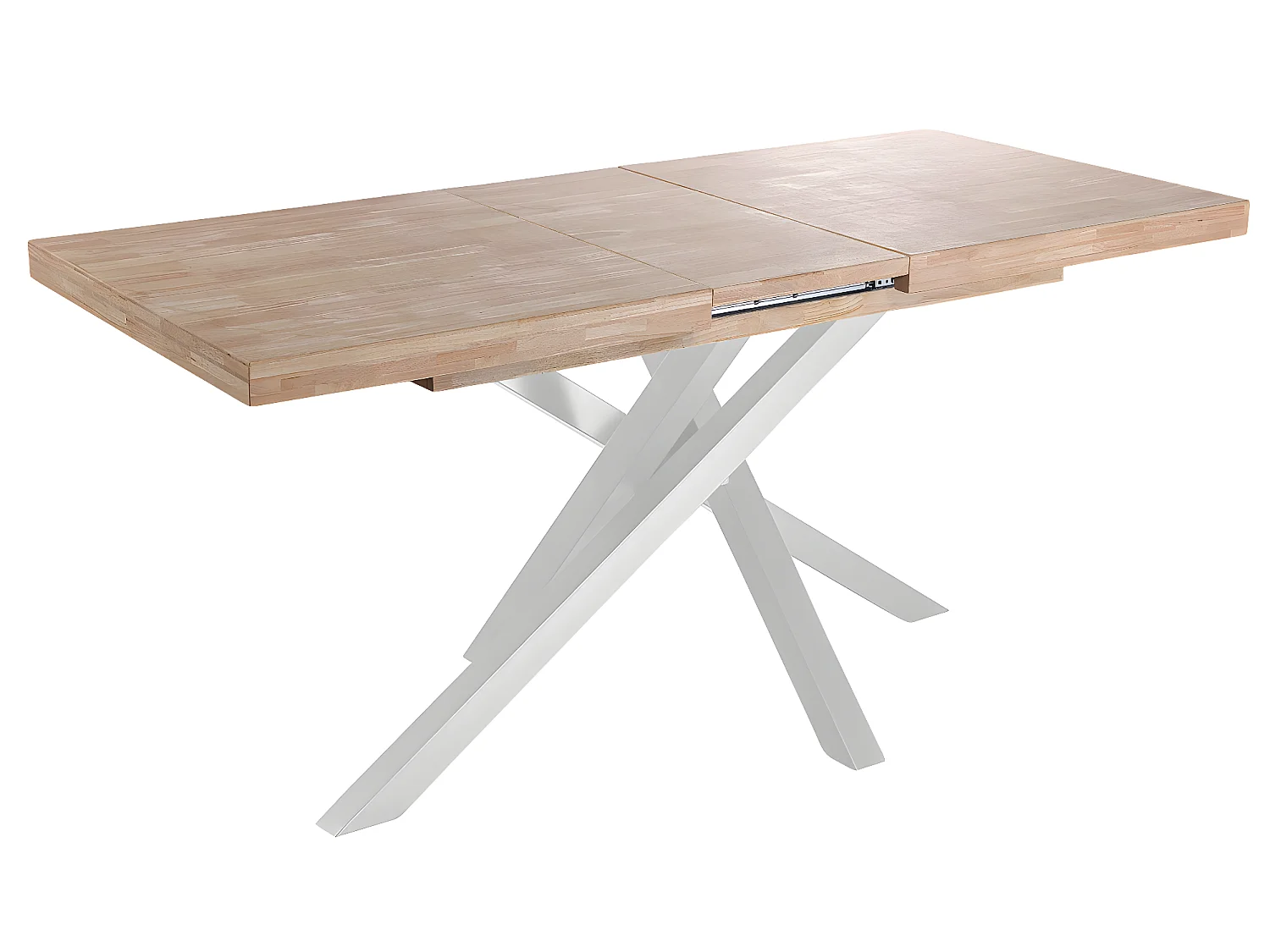 Table à manger rectangulaire extensible en bois coloris chêne / pieds blanc