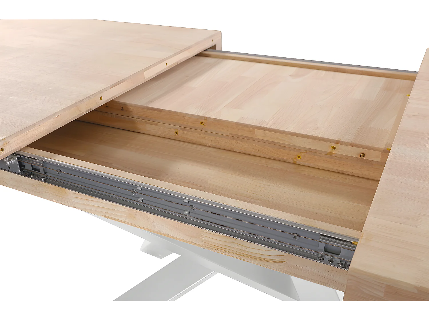 Table à manger rectangulaire extensible en bois coloris chêne / pieds blanc