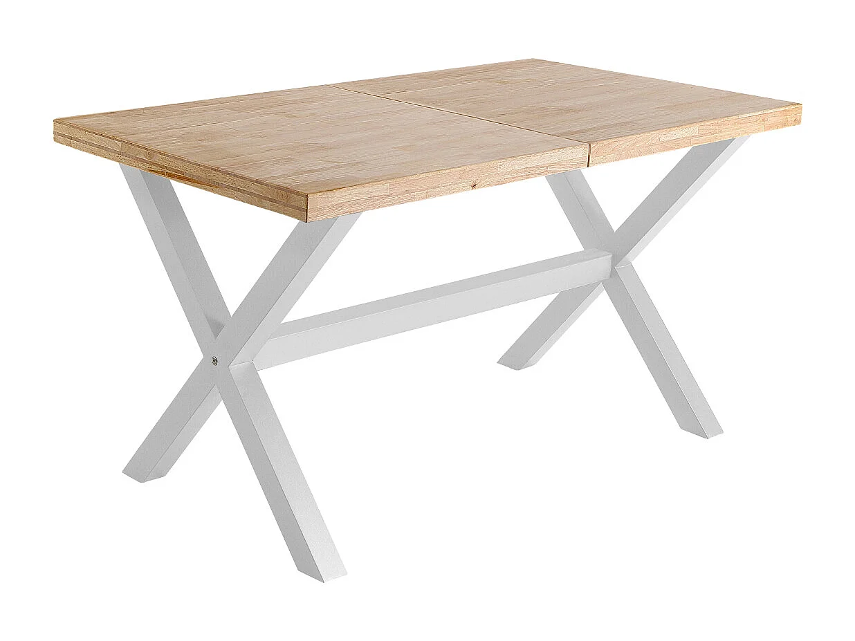 Table à manger rectangulaire extensible en bois coloris chêne / pieds blanc