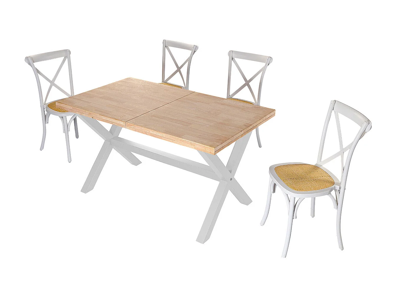 Table à manger rectangulaire extensible en bois coloris chêne / pieds blanc